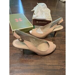 Naturalizer IDEAL Portrait Leather Pumps Slingback PEEPTOE Heel Shoes 9 W 2.5"